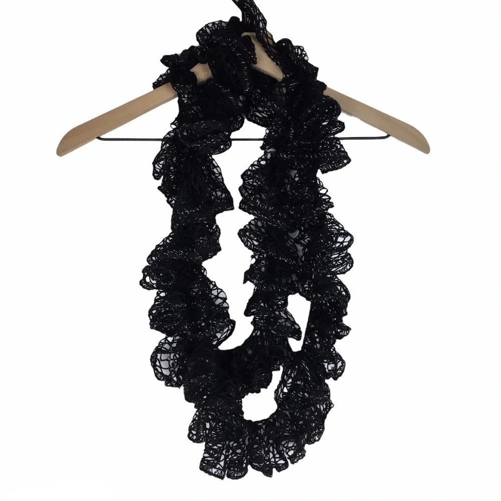 2 Scarf Lot BCBGeneration Infinity Knit Handmade Metallic Ruffle Lace Minimalist